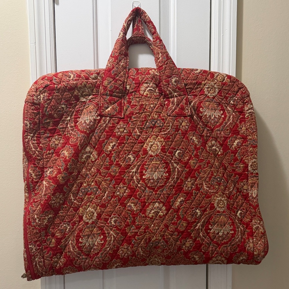 Vera Bradley Hanging Garment Bag in the "Windsor Red" pattern.